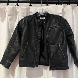 Girl’s H&M black pleather jacket, size 6-7